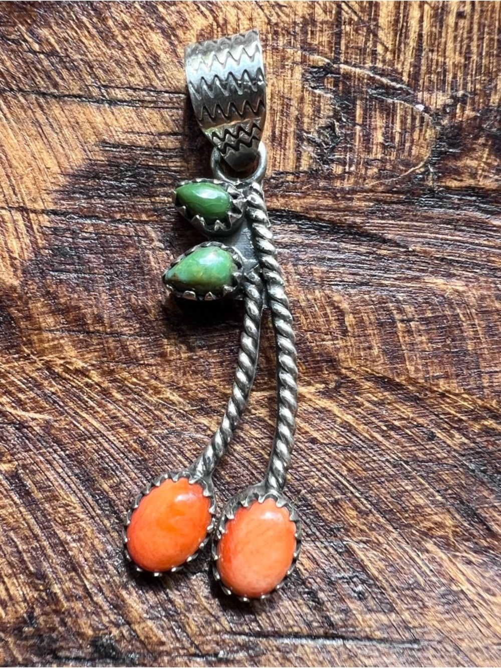 925 Sterling Silver Turquoise Spiny Oyster Cherry Pendant Southwestern Boho